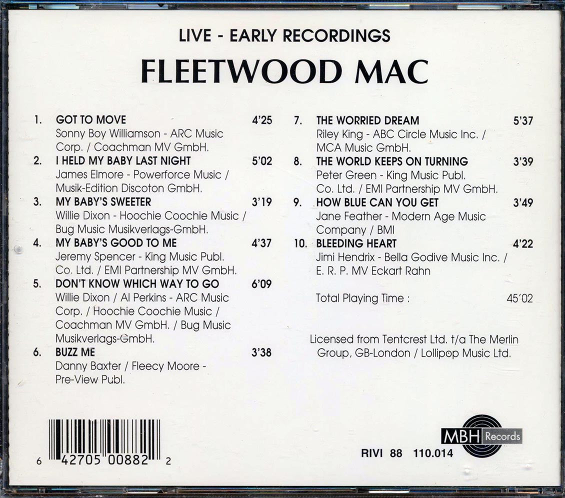 Fleetwood Mac- Early Recordings Live CD!!